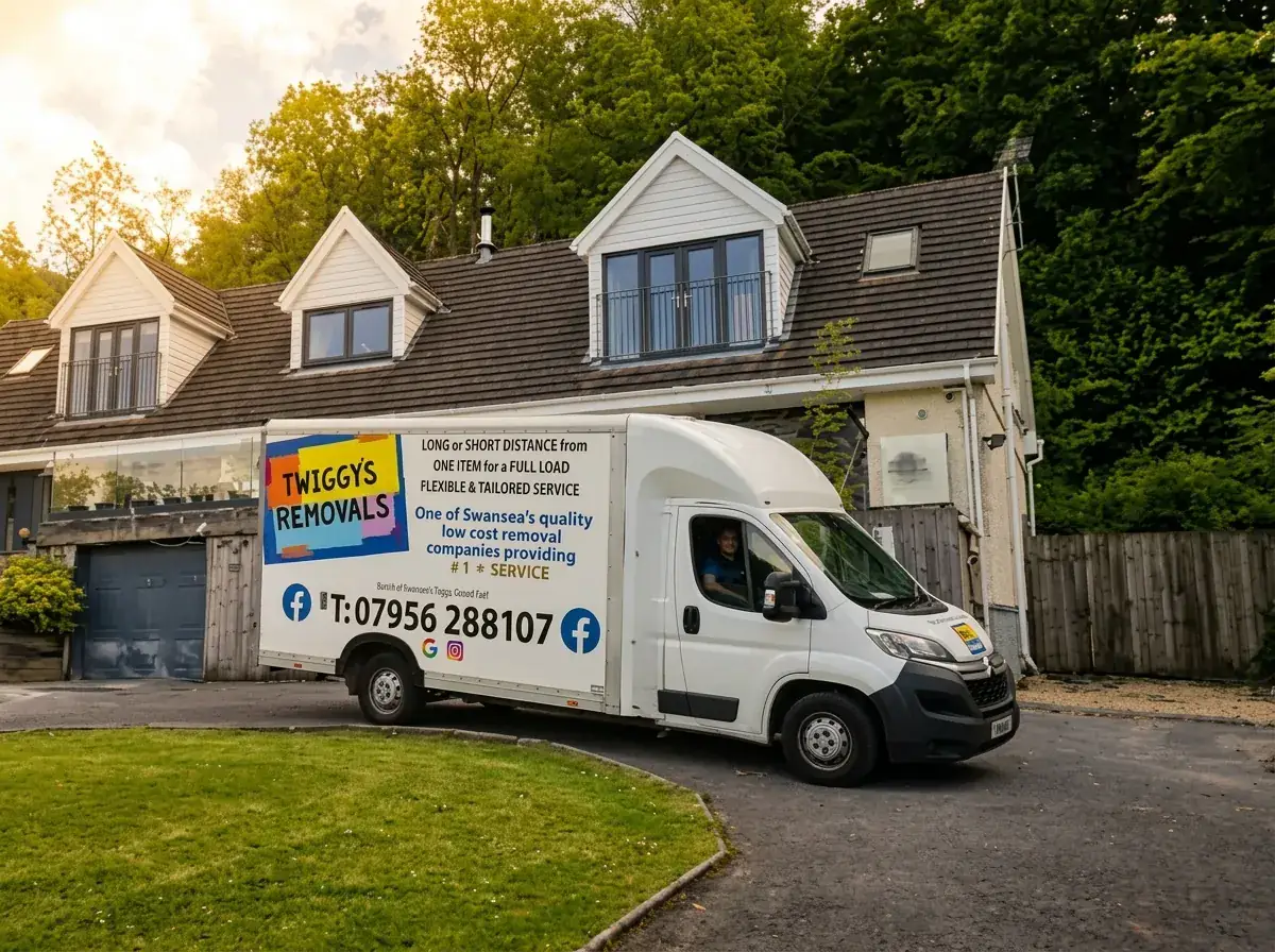 The Twiggy’s Removals van on the drive of a large house with dormer windows
